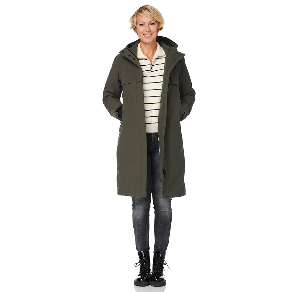 Winterjas Boston olive voor open happy rainy days