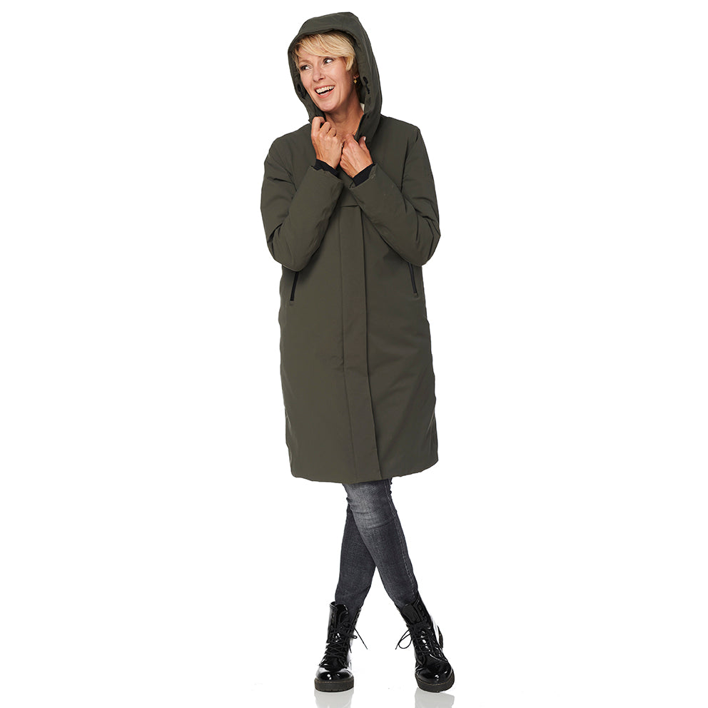 Winterjas Boston olive voor capuchon happy rainy days