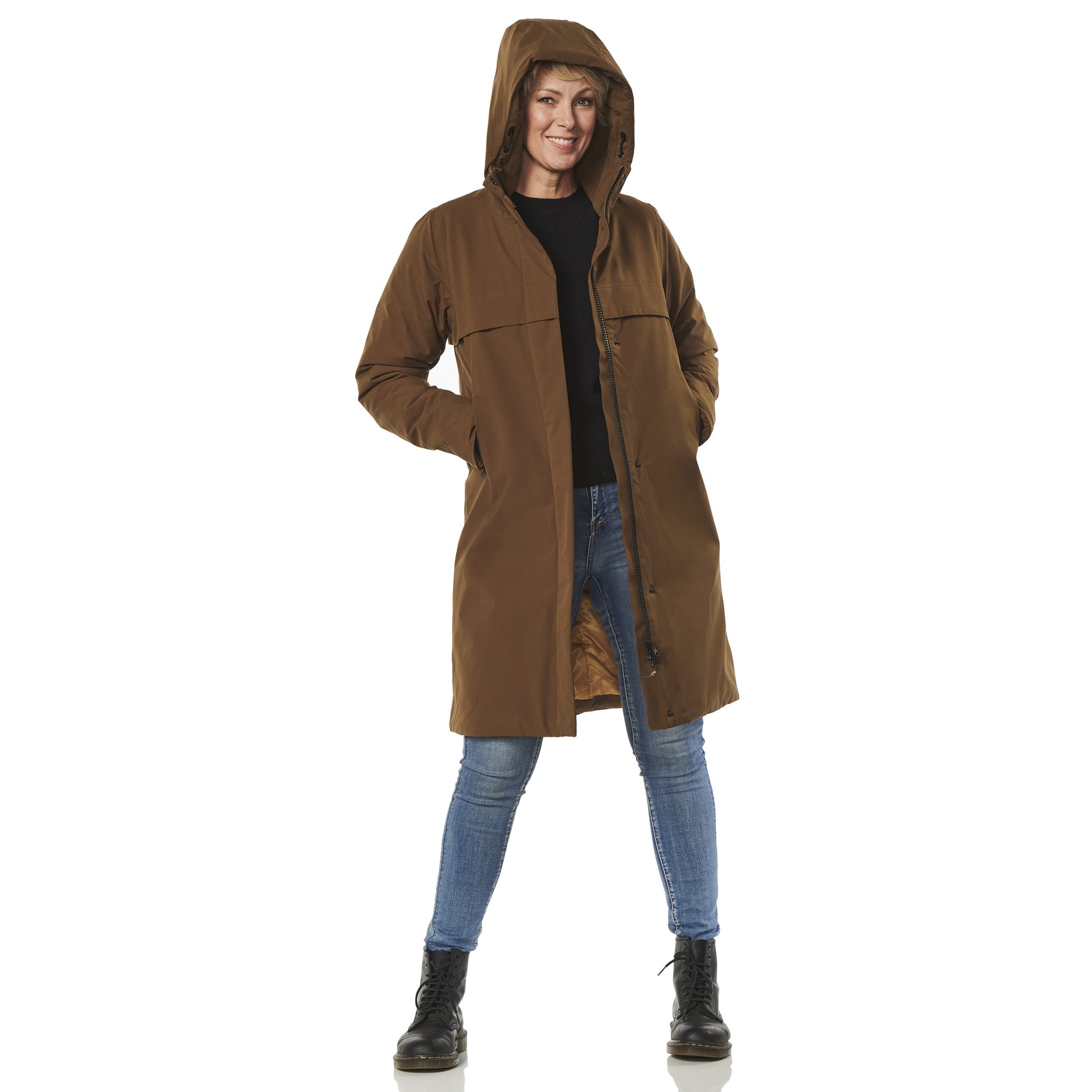 Winterjas Boston bruin voor capuchon happy rainy days