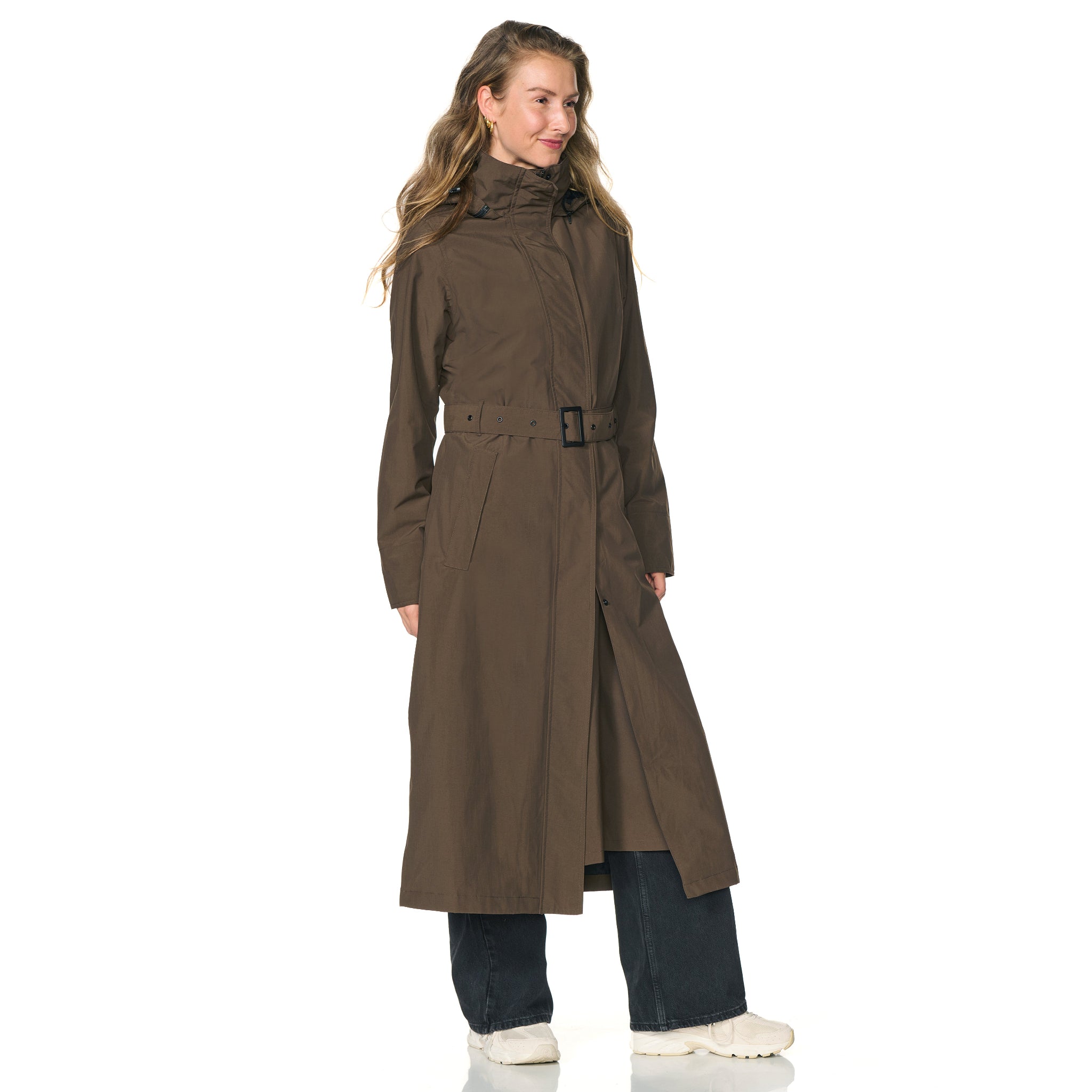 Lange Regenjas Dames donkerbruin Montreal Happy Rainy Days