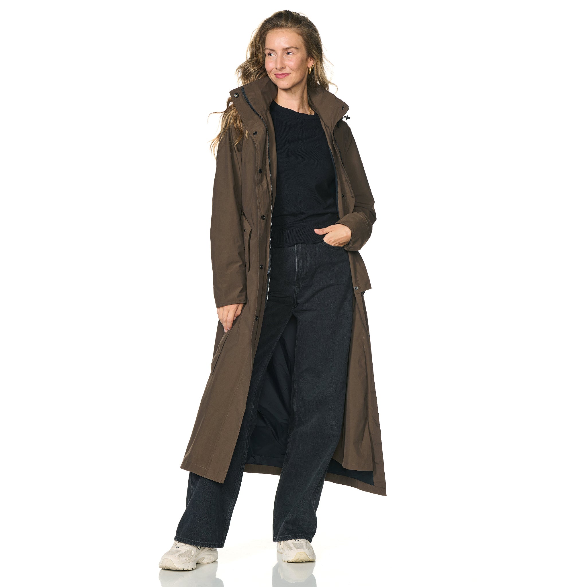 Lange Regenjas Dames donkerbruin Montreal Happy Rainy Days